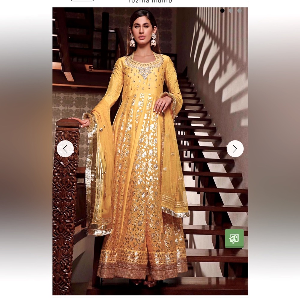 Rozina Munib yellow Anarkali dress, size small